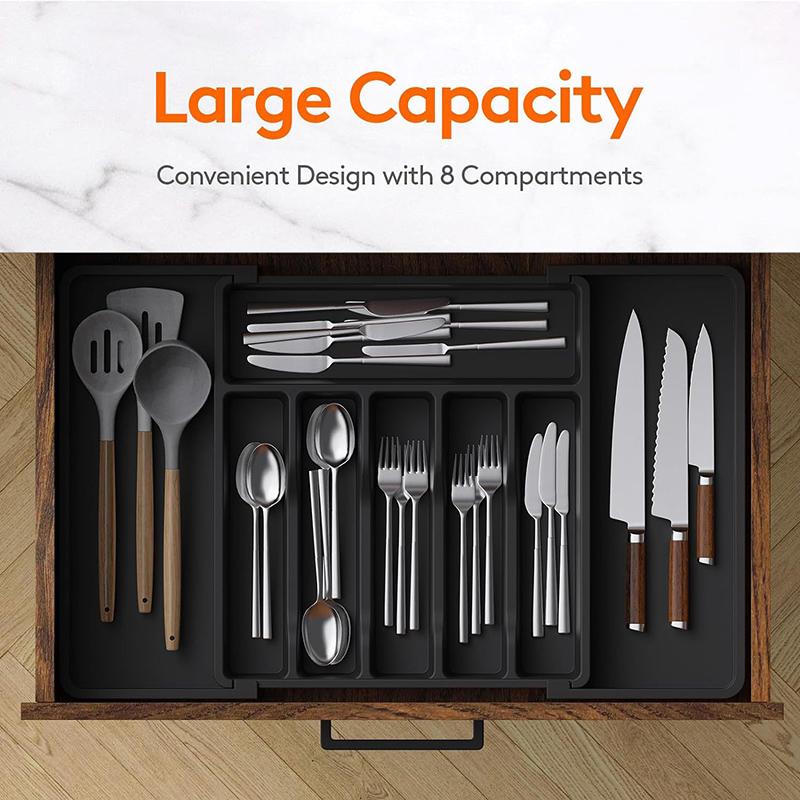 Expandable Utensil Tray for Kitchen,Silverware Drawer Organizer,Adjustable Flatware and Cutlery Holder for Spoons Forks Knives