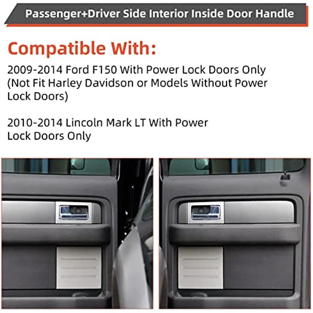 Kit de remplacement de poignées de porte intérieures avant ou arrière côté passager + conducteur, lunette en platine avec levier chromé, compatible avec 09-14 F150 10- 2 pièces