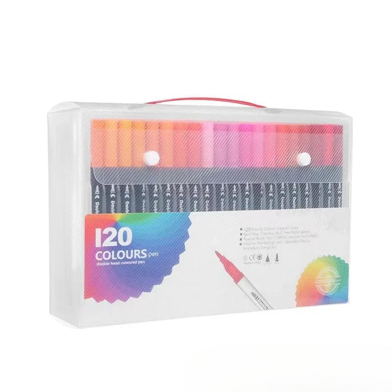 12/24/100/120 Colors Felt Tip Drawing Watercolor Art Markers Pen Dual Brush Fineliner Colouring Pen Set for Calligraphy Painting