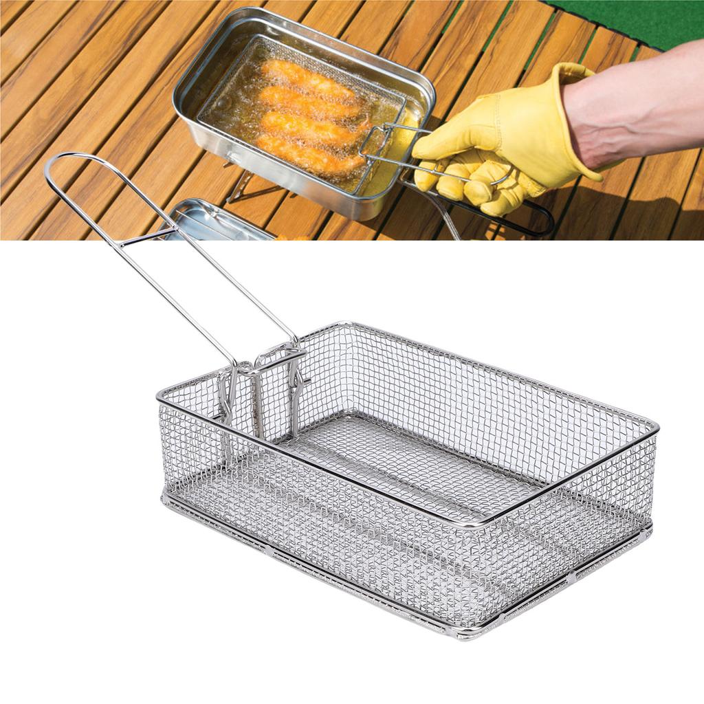 Fry Basket with Foldable Detachable Handle Multifunctional Stainless Steel Fine Mesh Frying Basket for Frying Food Draining Oil Water