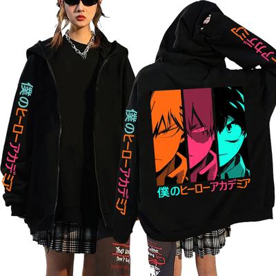 Anime My Hero Academia Todoroki Shoto Reißverschluss Kapuzenpullover Lustig Bakugou Katsuki Harajuku Oversize Streetwear Kleidung
