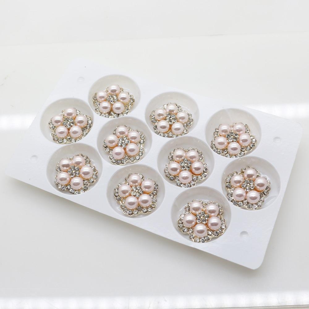 Wholesale 50 Pcs 18 Mm New Pink Pearl Crystal Buttons Flower Center Embellishment for DIY Handmade Flat Back Rhinestone Button