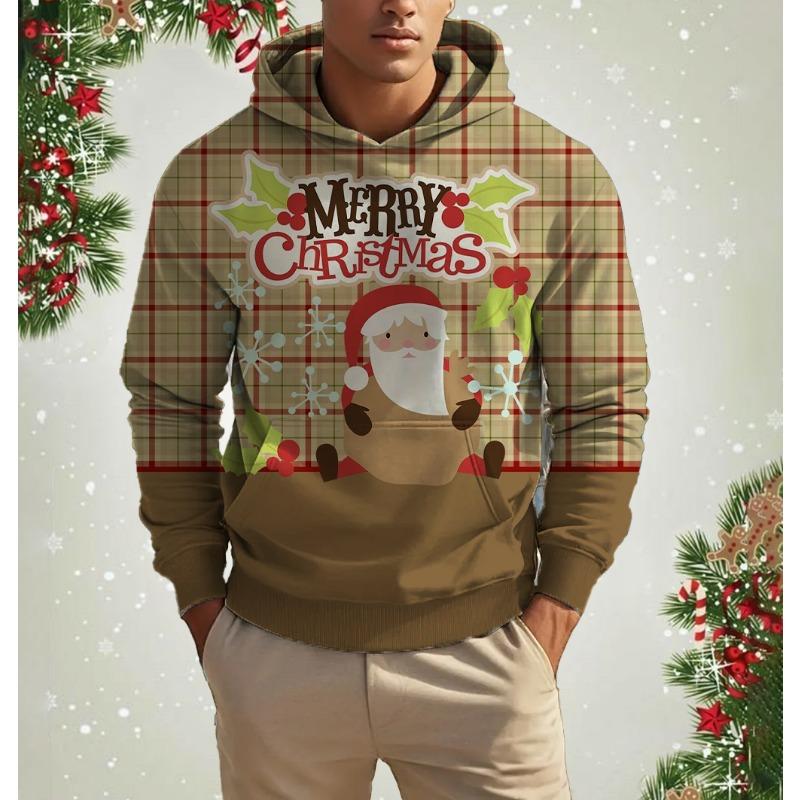 Men's 3D Print Christmas Graphic Hoodie Cute Santa Claus Pattern Loose Casual Comfortable Clothes Harajuku Style Kids Pullover