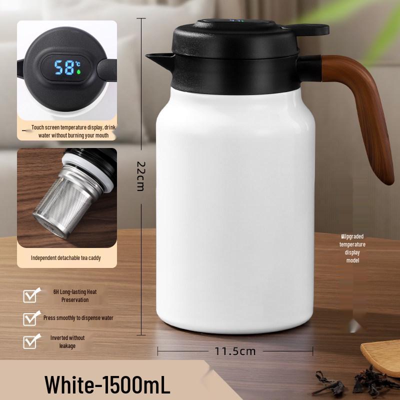 Portable Large Capacity Stainless Steel Tea Stewing Pot with Wooden Handle and Water Separator