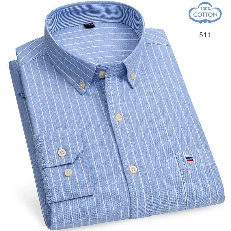 Camisas Oxford de Algodón 100% Puro para Hombre Manga Larga Camisa a Cuadros Rayada Masculina Negocios Tartán Camisa Roja Ropa de Diseño para Hombre
