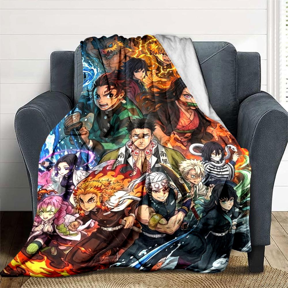Tanjiro Nezuko Kamado Print Flannel Blanket High Quality Warm Comfortable Cover for All Seasons Perfect for Gifts Home Decor