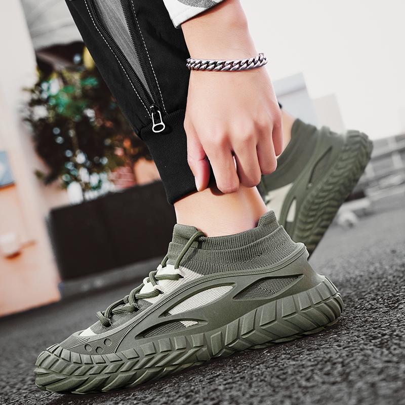 Herren Freizeitsportschuhe Mode Dicksohlige Fliegenmaschenoberfläche Atmungsaktive Herrenschuhe Outdoor Laufschuhe Herren Turnschuhe