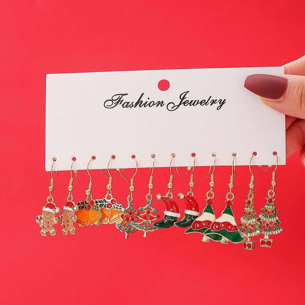 Europäische und amerikanische Weihnachts-Steckohrringe 1 Paar Kombinationsset Schneeflocke Elch Weihnachtsbaum Legierung Atmosphäre Ohrringe Ohrringe Schmuck