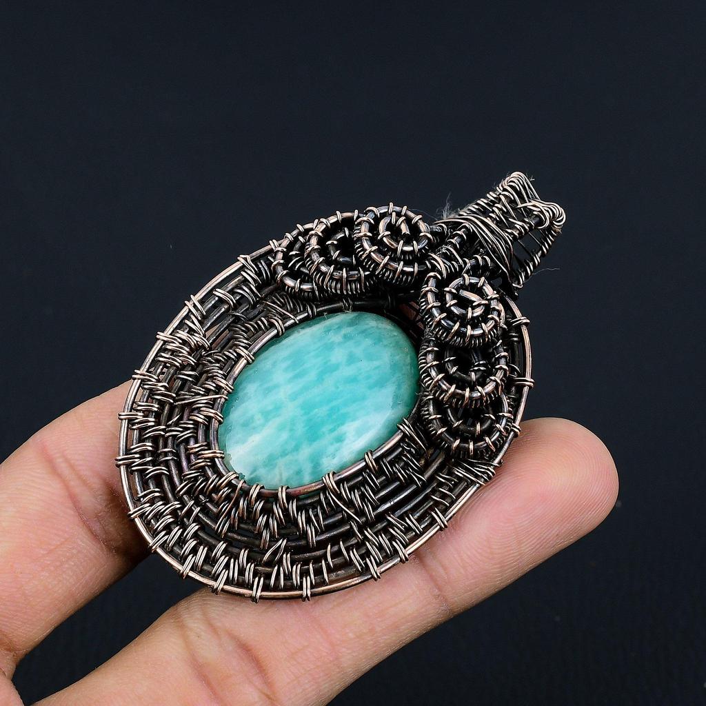 Amazonite Pendant, 999 Copper Wire Wrapped Pendant Handmade Gemstone Jewelry, Gifts For Wife Brand New Pendant