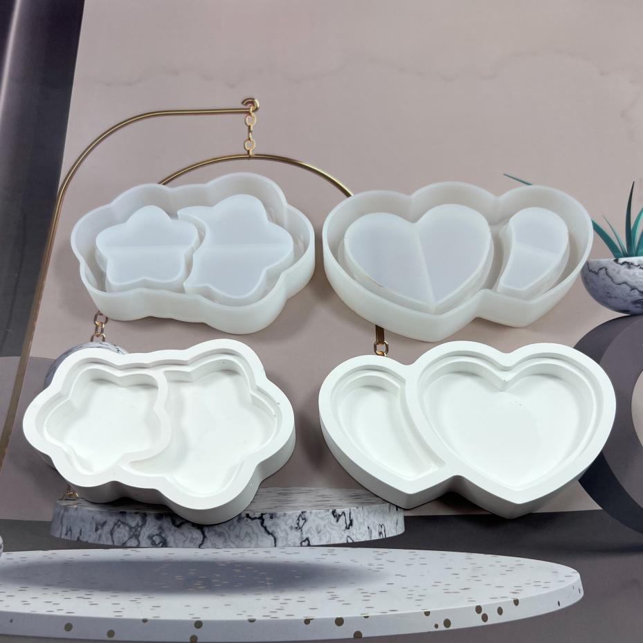 1 Pcs Double Heart Shape Tray Resin Mold Cloud Coaster Silicone Molds DIY Five-pointed Star Epoxy Resin Storage Dish Plate Mould