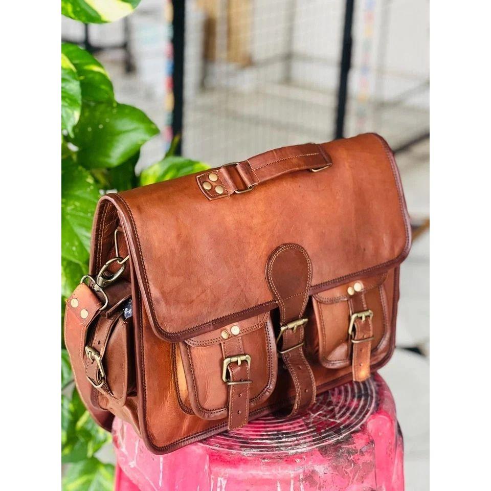 Handmade Men's Wax Leather Vintage Laptop Messenger Briefcase Bag Satchel