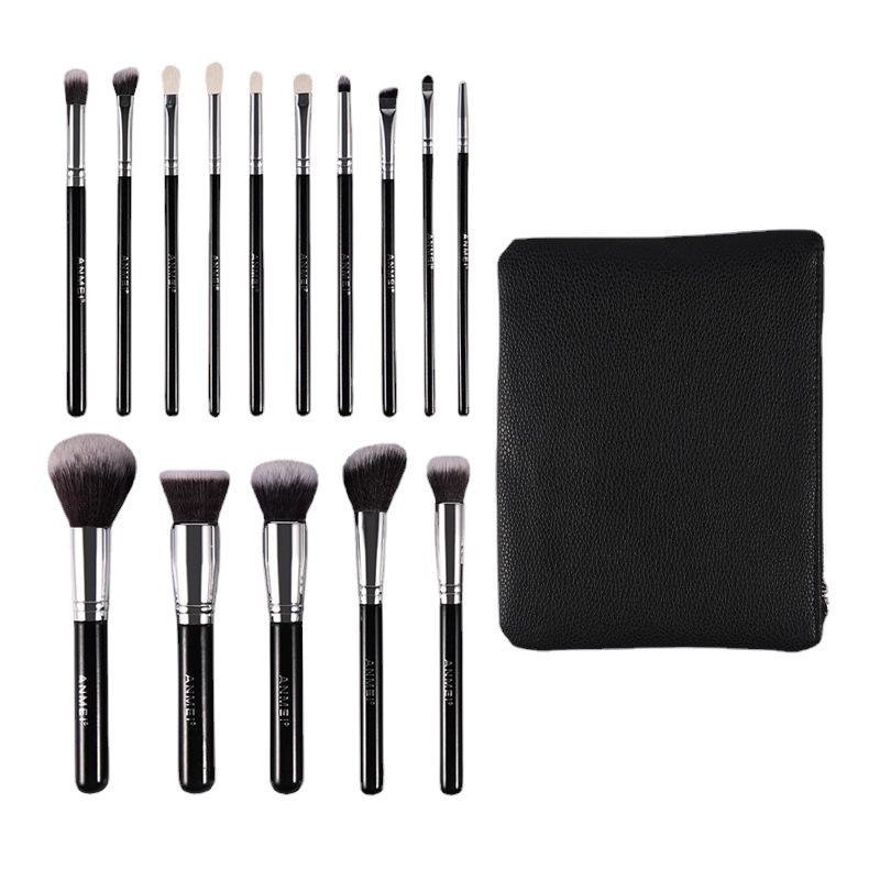 15-Piece Portable Animal Hair Makeup Brush Set for Powder & Eyeshadow
