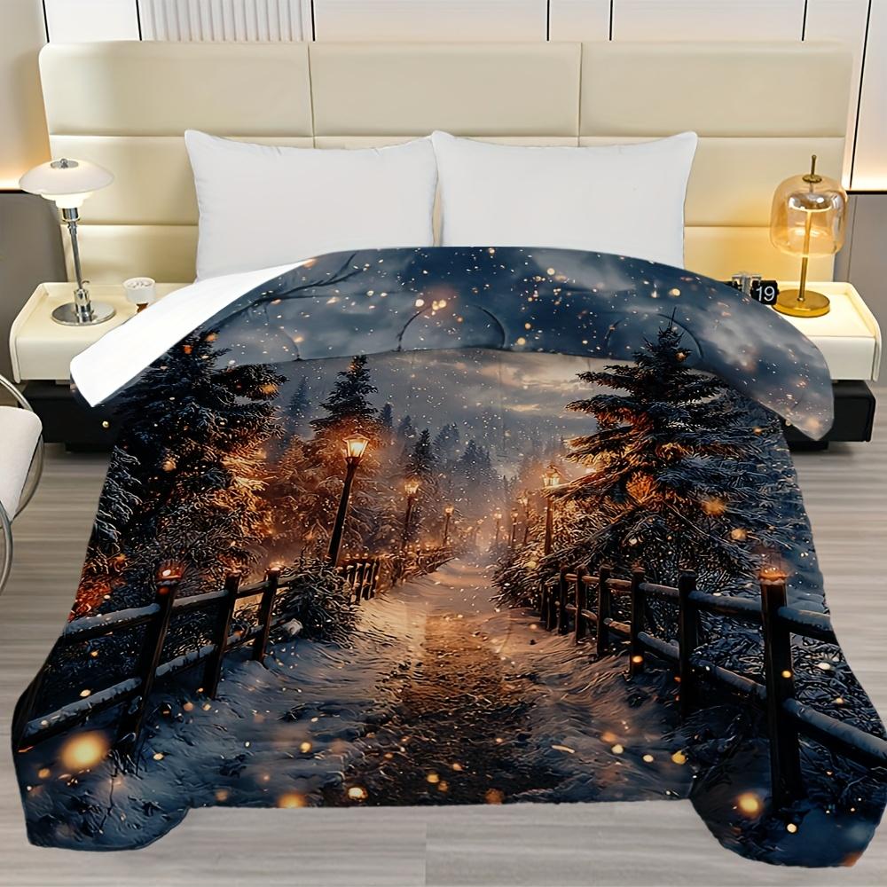

1pc Twin/Full/Queen/King Size Winter Snowy Forest Pine Tree Bedspread - Sparkling Snowflake & Twinkling Design Shrink-Resistant EU Twin(135x200cm)
