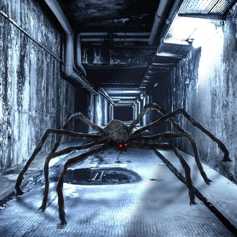 2Pcs Halloween Black Horror Spiders, Web Halloween Decoration Home Bar Ghost House Props Decoration 200cm