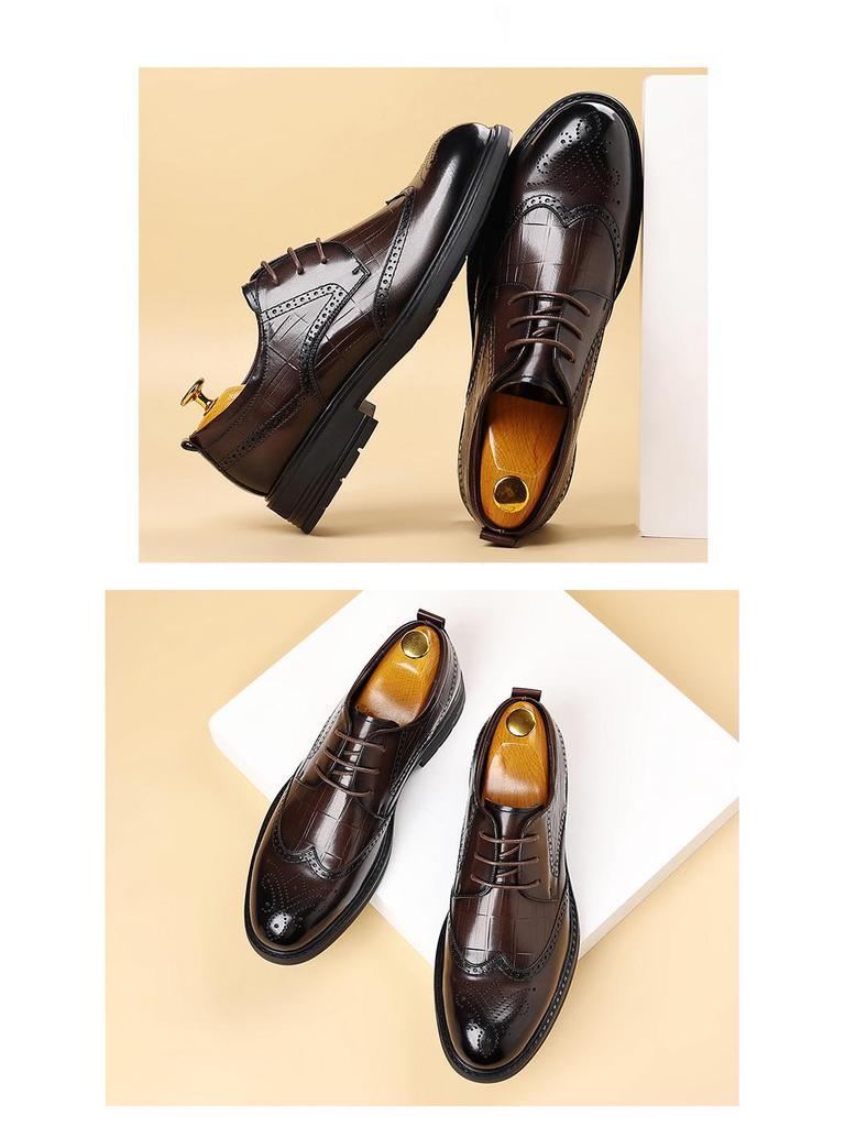 Men's Genuine Leather Crocodile Pattern Business Shoes - Comfortable, Wear-resistant, High-end Cowhide