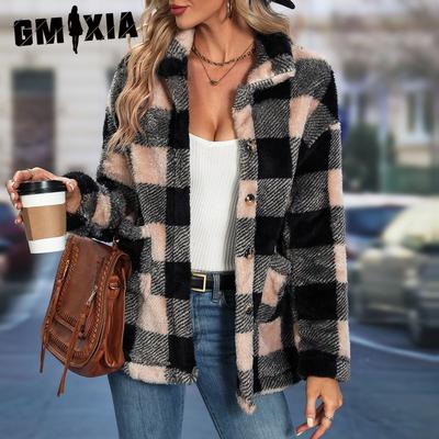 Γυναικεία vintage casual καρό στάμπα φθινοπωρινά χειμωνιάτικα μακρυμάνικα POLO μπουφάν και παλτό