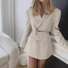 Trendy Spring & Autumn Women's Short-Sleeve Suit Jacket + High-Waist Pocket Skirt