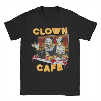Vintage Terrifier Clown Cafe Art the Clown T-Shirts Men Crewneck 100% Cotton T Shirts  Short Sleeve Tee Shirt Gift Idea Clothing