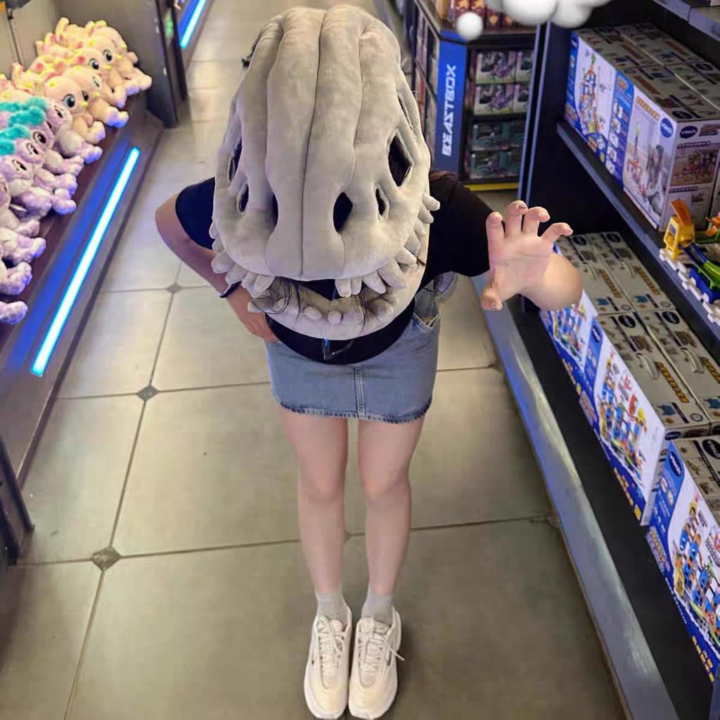 Hot Funny Plush Dinosaur Skeleton Costume Headpiece - Cosplay Party Outfit With Exoskeleton Design Dinosaur Suit Christmas Durable Gift