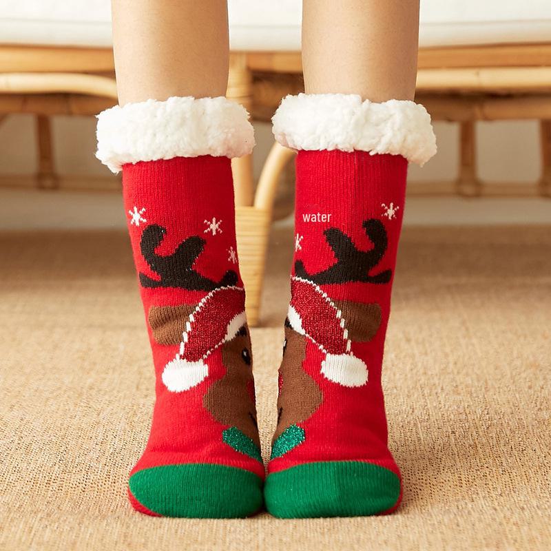 Women's Plus Velvet Christmas Floor Socks: Cozy Snow Sleep Slippers & Leg Covers