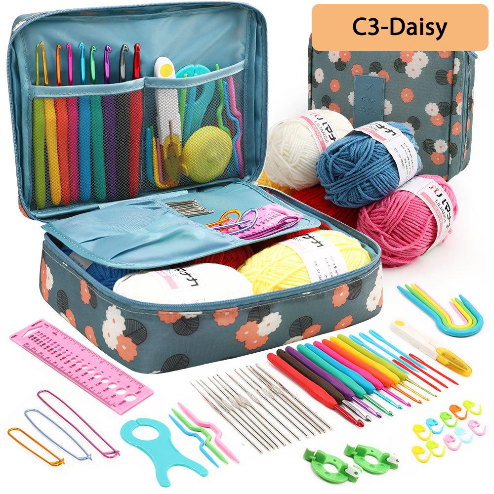 59 Teile Strick-Häkel-Set, Tragbare Strickwerkzeuge, Häkeln für Anfänger, Garn-Bastelset, DIY Bastel-Nähwerkzeuge mit Tasche