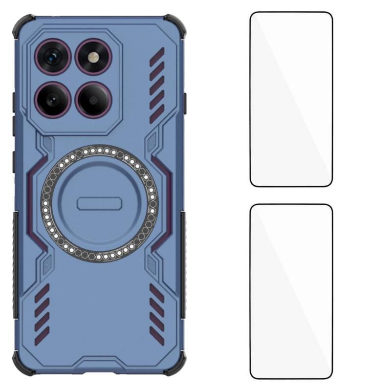 For Motorola Edge 60 Pro 5G Magnetic Case WANLONFENG DJ Series PC TPU Phone Cover with 2Pcs Tempered Glass Film