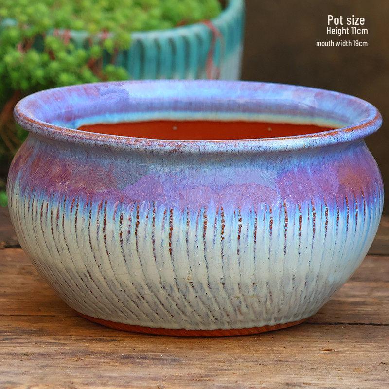 Stor Handgjord Keramik Kruka för Suckulenter och Grönska, Andningsbar Lerkruka i Lila Lera