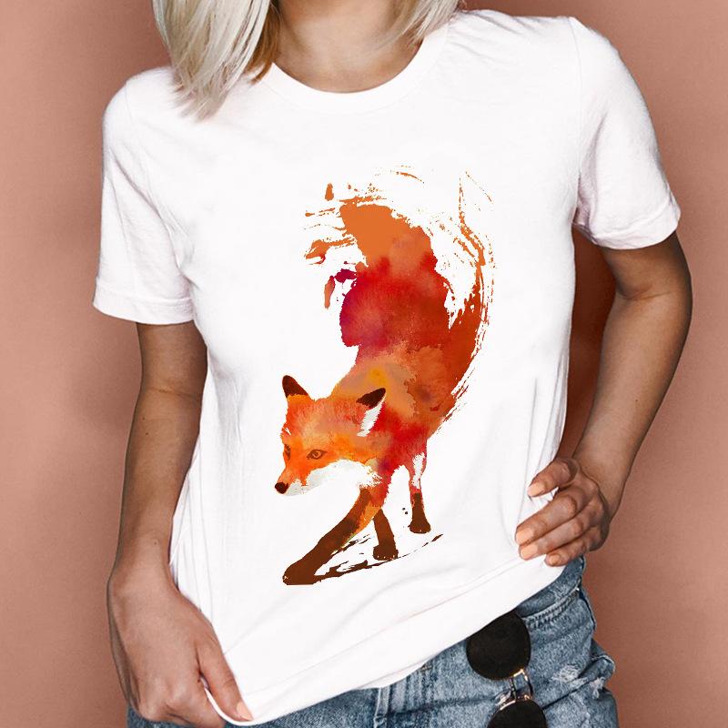 Fashion Feather Graphics Women T-Shirts Summer 90S Blouse Short Sleeve Tees O-Neck Female Tops Streetwear Y2K Clothing