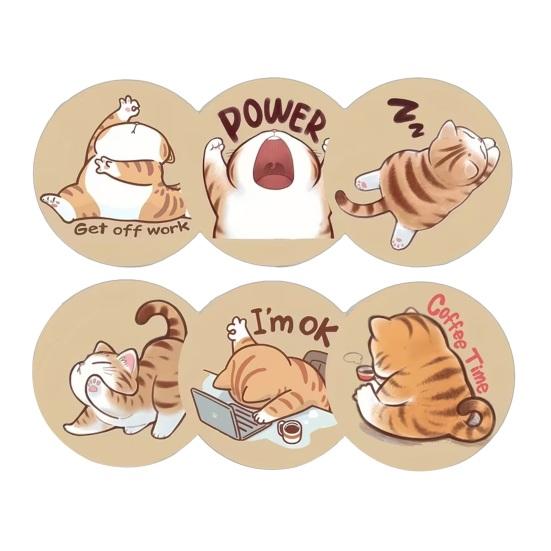 6Pcs Cute Wooden Cat Coaster Cartoon Heat Insulation Mats for Table Non Slip A