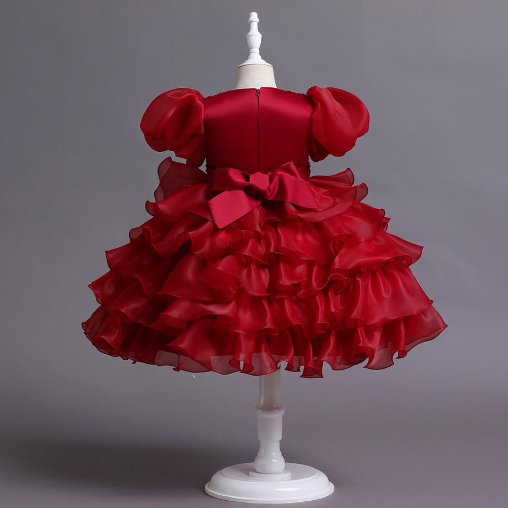 Klänning med puffärm för barn Födelsedag Flicka med blommor Paljetter Dansuppträdandeklänning Prinsessklänning + Hårnål