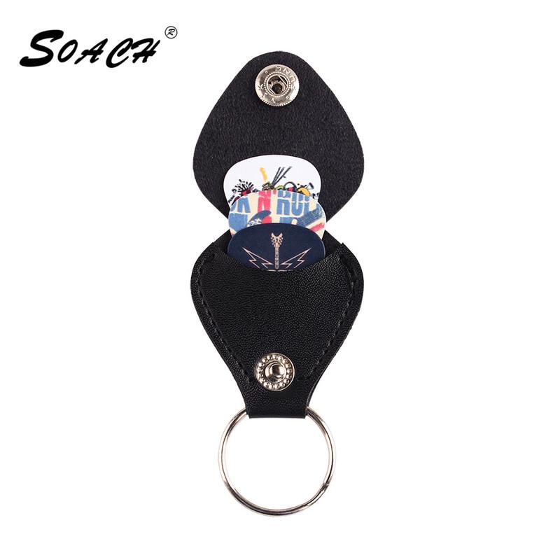 

Чехол SOACH, 1 шт., черный брелок из искусственной кожи, стильный держатель для медиаторов, плектры, чехол, сумка, кольцо для ключей