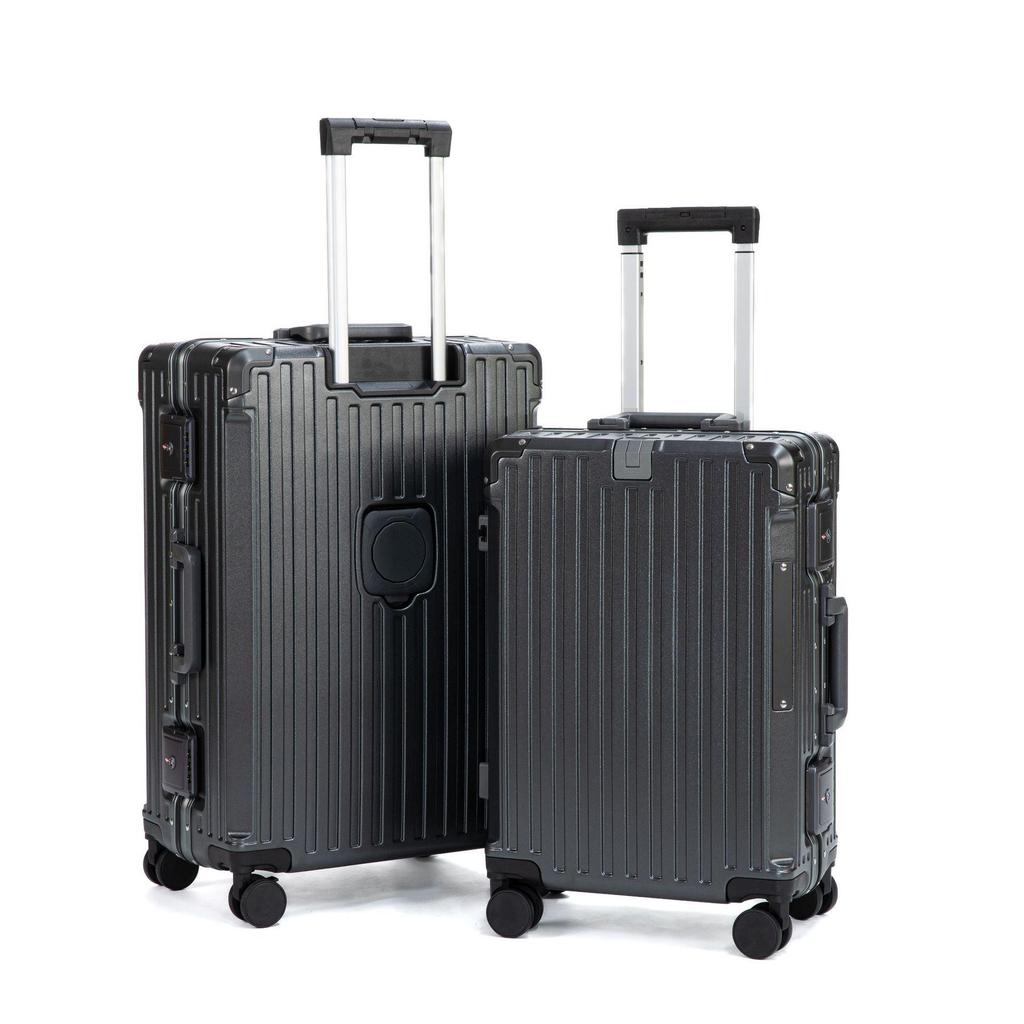 24" Aluminum Frame Luggage: Silent Zipper Trolley with Combination Lock, Universal Wheels, Wear-Resistant