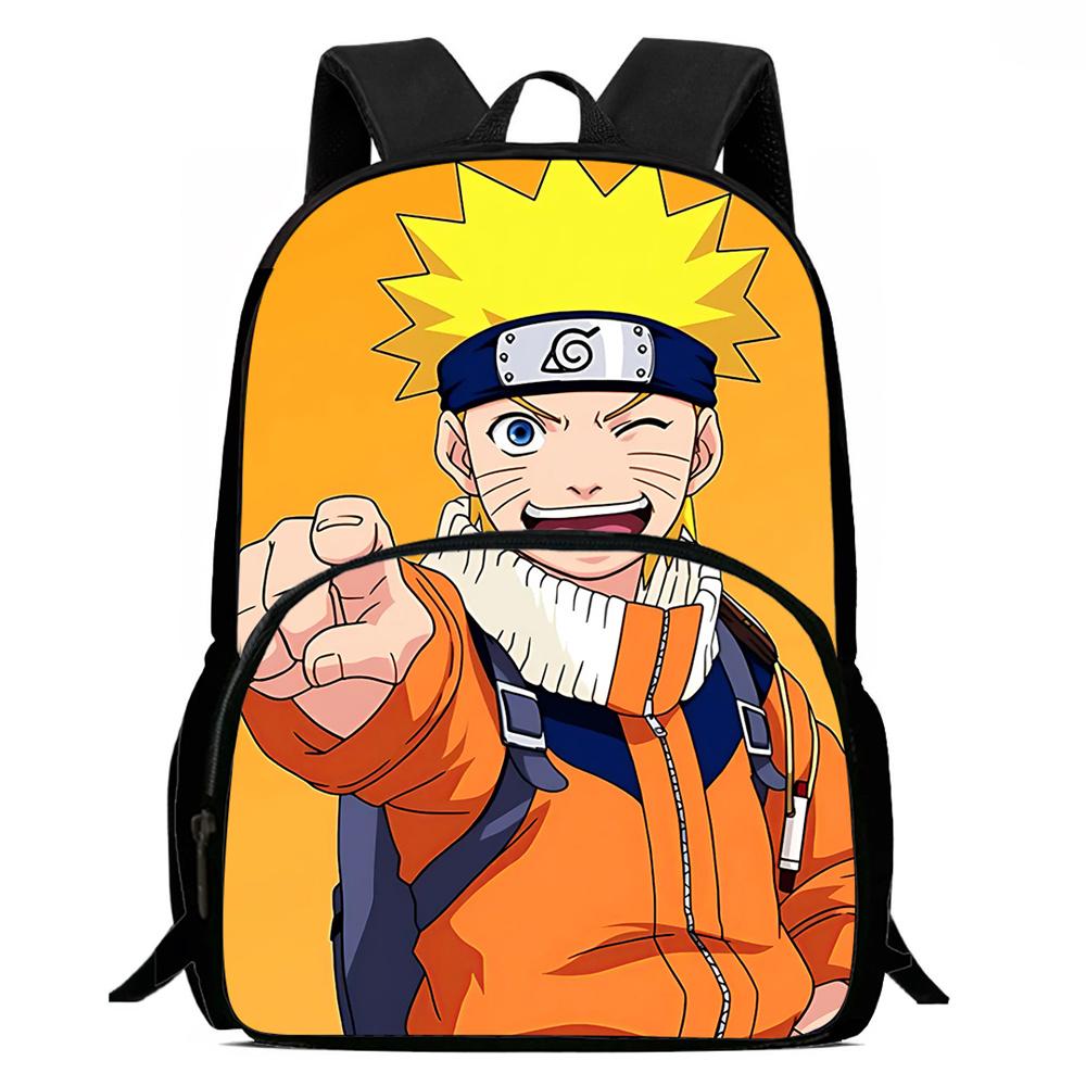 Cartoon NARUTO Pattern Lightweight Backpack With Front Pocket Adjustable Shoulder Strap Unisex Suitable For Children Age 6-10