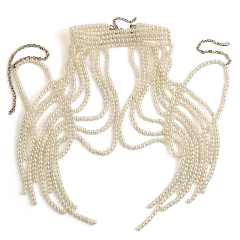 Handgefertigte Perlen Halskette Luxuriöser Halsreif Vintage Quasten Kragen Schmuck Elegante Perlen Schulterkette Handbestickt