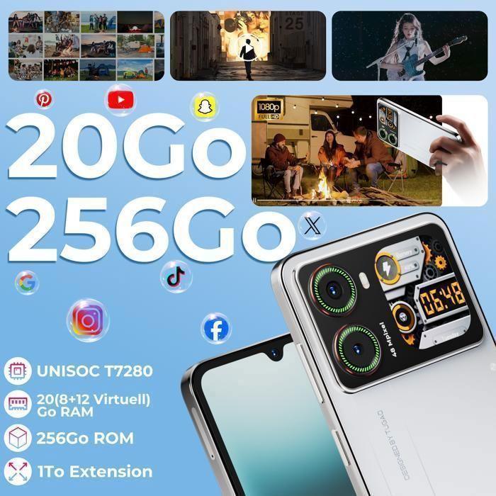 Smartphone-HOTWAV X100 GT-Cadeaux Summer-Écran 6,9 Pouces Dynamique Island-8+256Go-48MP Caméra-5160mAh-Android 16-NFC-Noir - Very Good Condition
