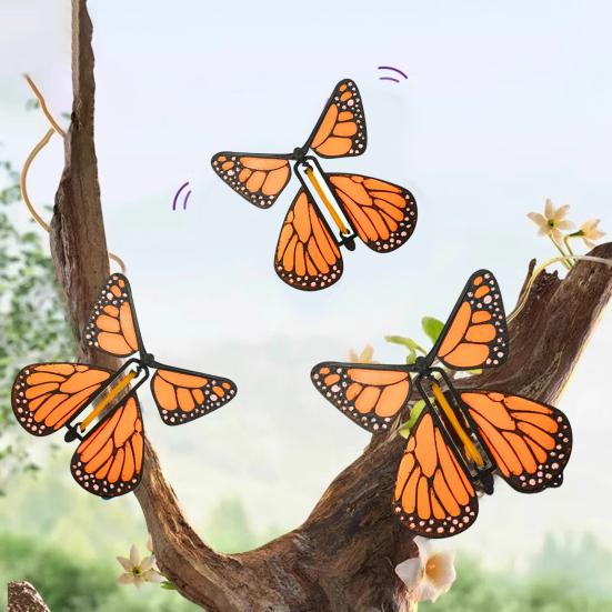 Wind Up Fluttering Butterfly Toy Flying Motion Butterfly Bookmarks with Rubber Band Mechanism Colorful Cardstock Wings