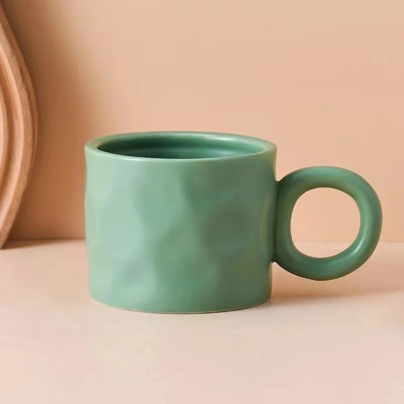 400ML Nordic Ceramic Coffee Mug Creative Handmade Multiple Colors Cup Ring Handle Ceramic Mugs For Coffee Porcelain Mug Beer Cup