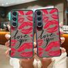 Rote Lippen Muster Slim Stoßfest Matte Hülle Für Samsung S25 Ultra S24 FE S23 S22 A16 A56 A55 A36 A26 A15 A35 Linsenschutz Transparente Handyhülle