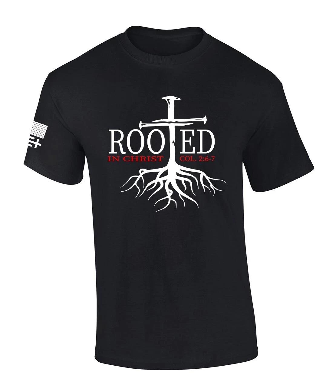 Mens Christian TShirt Nail Cross Rooted In Christ Short Sleeve T-Shirt M