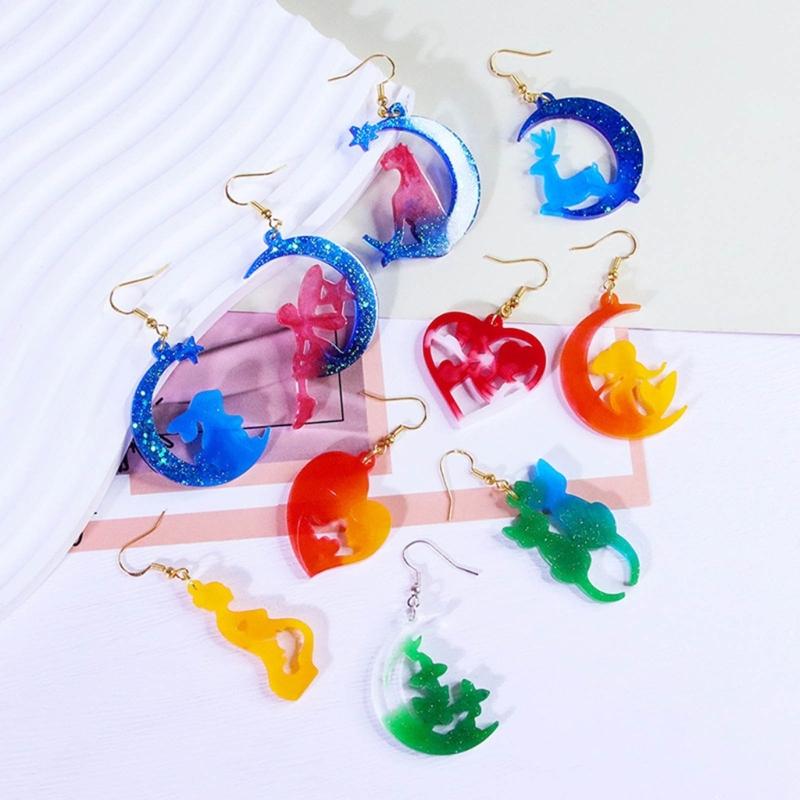 Unique Earring Resin Molds Jewelry Casting Mold Stars Heart Moon Silicone Pendant Mould DIY Craft Keychain Jewelry Charm