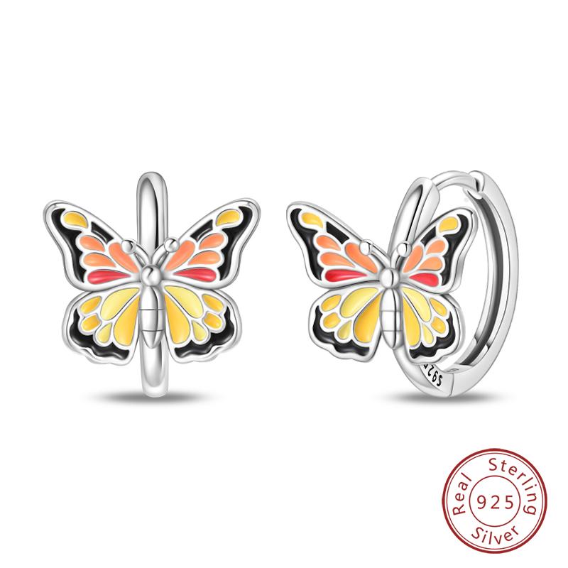 Sparkling Zircon Earrings 100% 925 Silver Colorful Flower Butterfly Bee Earrings For Women Elegant Wedding Jewelry Gift