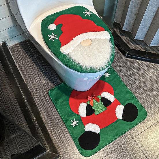 Santa Toilet Seat Cover 2-Piece Christmas Bathroom Set Santa Claus Toilet Seat Cover And Mat Set for New Year Indoor Bathroom Decor