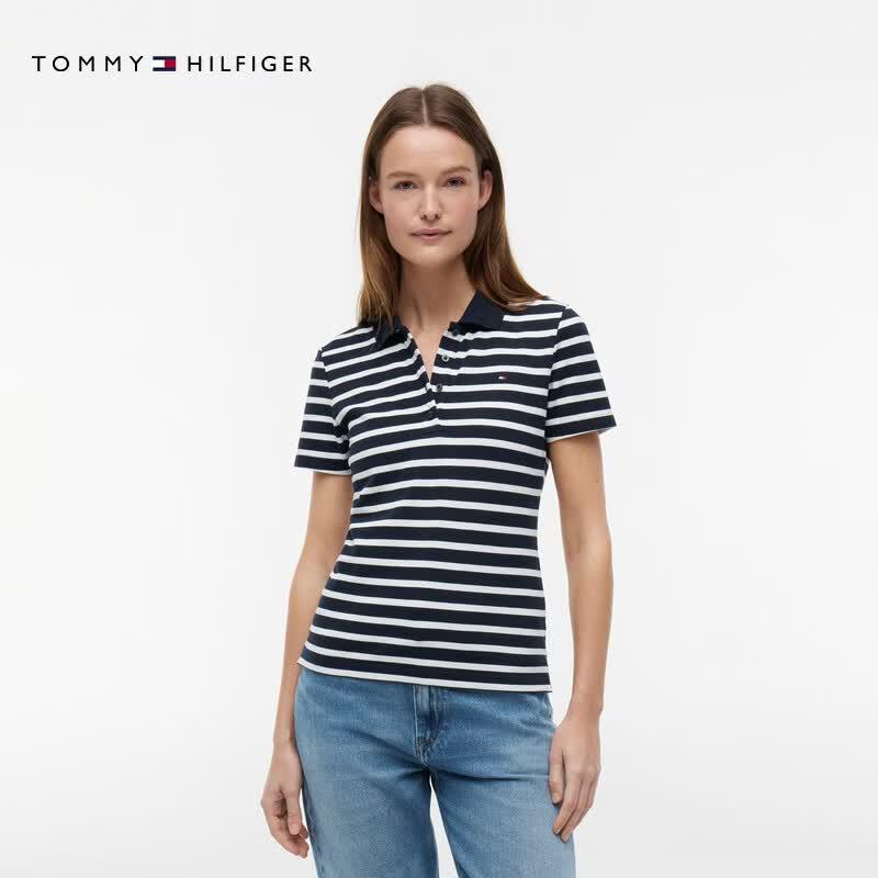 Tommy Hilfiger Women's 1985 Pique Striped Slim Fit Polo Shirt