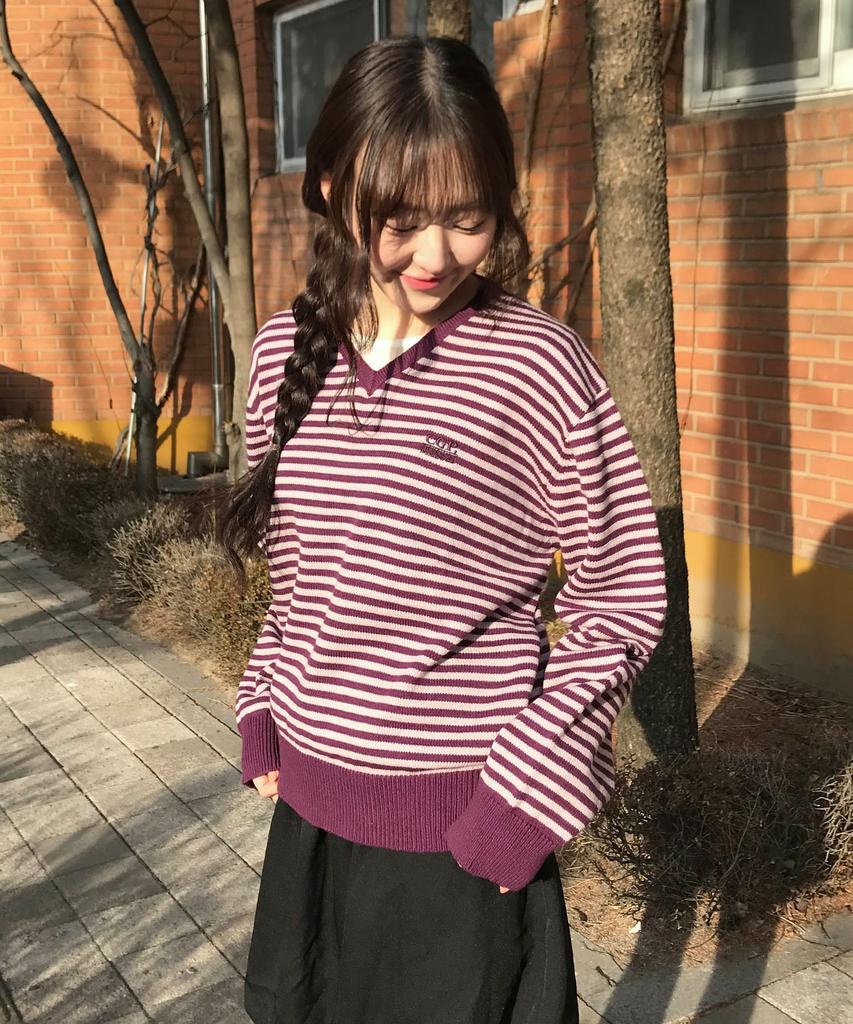 CGP (Women) Striped V-Neck Knit - Purple