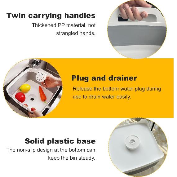 Collapsible Dish Basin & Sink Tub With Drain Plug – 2.4 Gal Baby Bottle Wash Basin, Bottle Washing Bin For RV, Camping, Kitchen | Collapsible Water