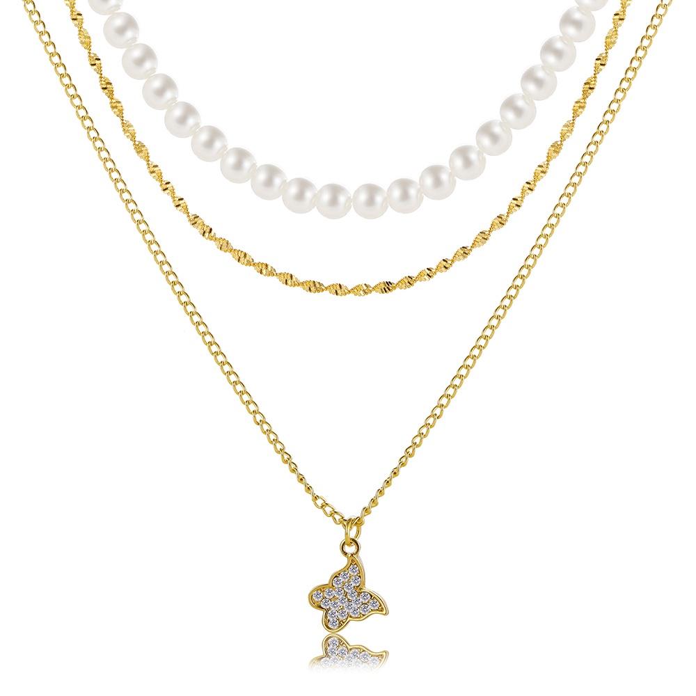 iF ME Fashion Butterfly Lock Heart Pendant Necklace Retro Multilayer Gold Silver Chain Choker for Women Accessories Jewelry