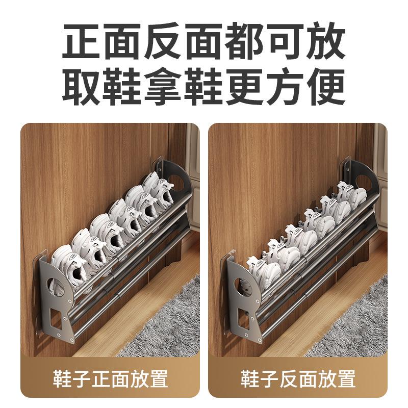 Multifunctional telescopic shoe rack Wall-mounted non-punching bathroom bathroom toilet rack Household all-metal storage rack