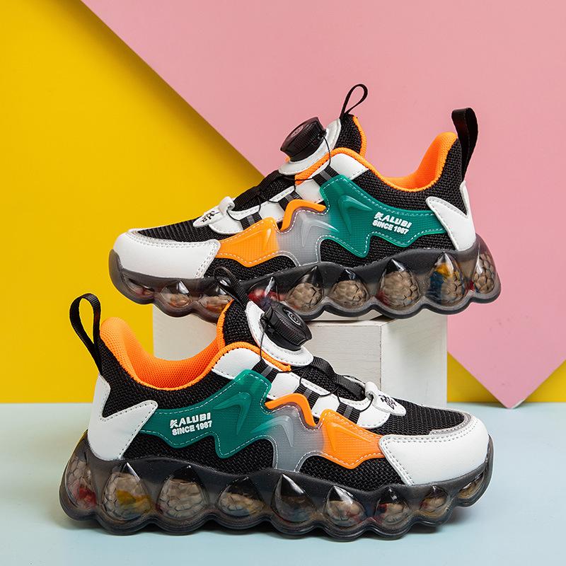 Boys' Shoes Rotary Buckle Mesh Spring and Autumn Sports Shoes Medium and Older Children's Soft-soled Casual Shoes Girls' Primary and Secondary Sc