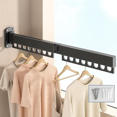 Étagère de séchage pliable durable en acier inoxydable Résistante à la rouille Gain de place Support mural Cintre à vêtements Stable Télescopique Balcon