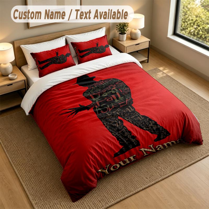 3Pcs Bedding Set Custom Name Text, 1 Sheet 2 Pillowcases Home Bed DecorA Nightmare On Elm Street Freddy Krueger